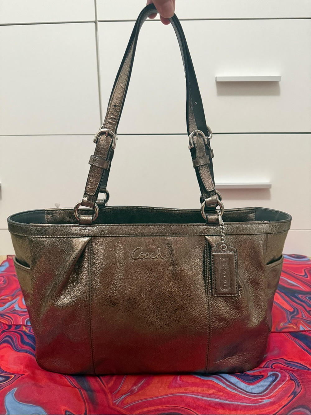 Vintage Coach Ashley Metallic Leather Carryall Tote Pewter F17721 🪩✨